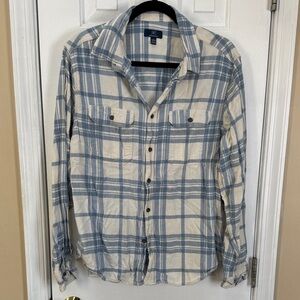 George Blue and Cream Plaid Casual Button Down Men’s Shirt
